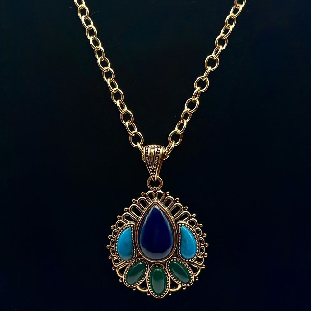 Studio Barse Natural Turquoise, Green Onyx, and Blue Agate Pendant Necklace